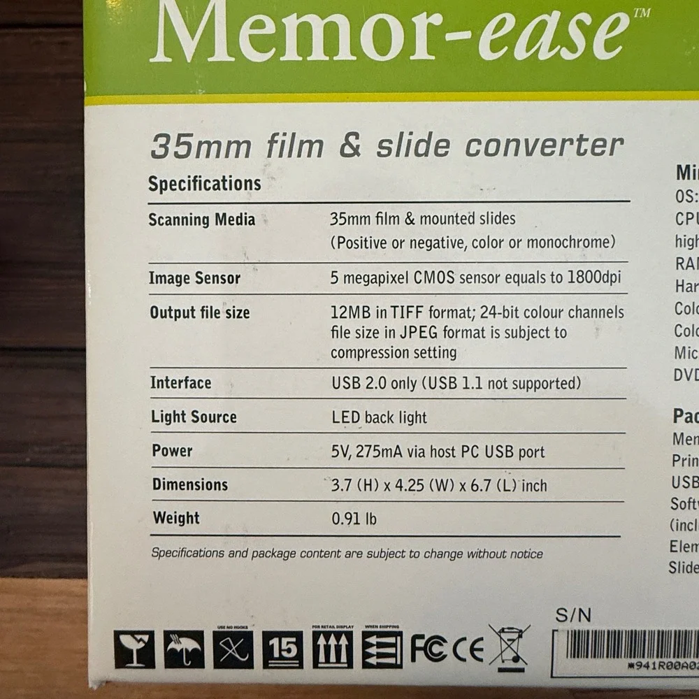 Pacific Image Memor-ease 35mm Film & Slide Converter Scanner 1800dpi USB 2.0